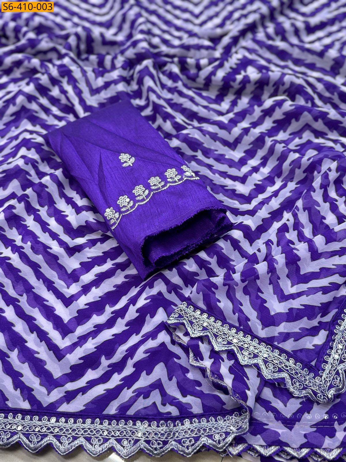 Violet Georgette printed silk saree