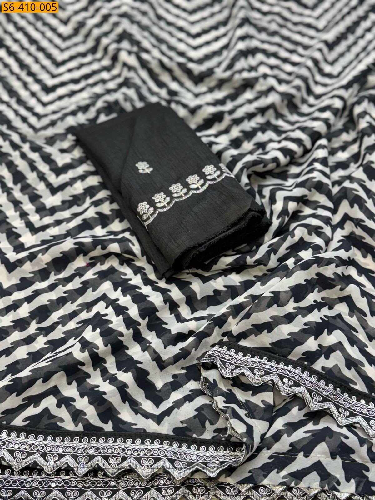 Black Georgette printed silk saree