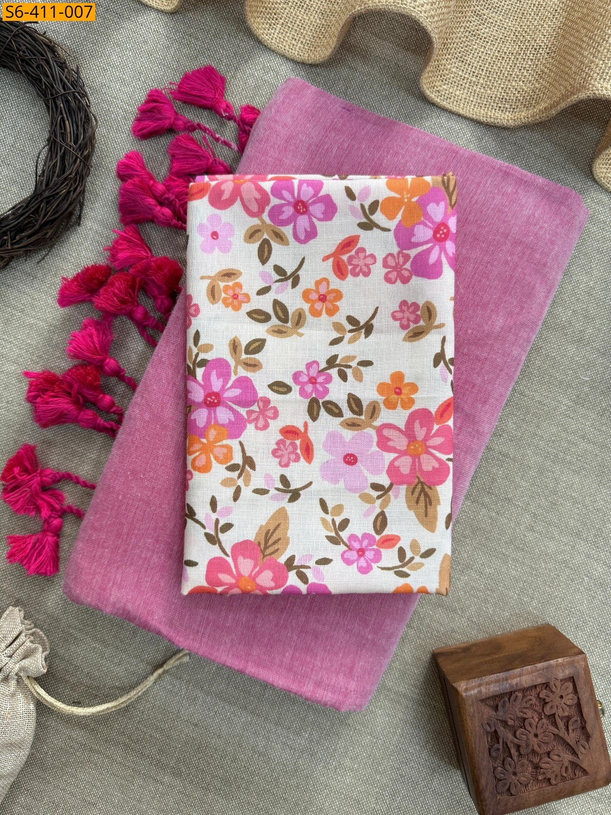Pink Handloom khadi cotton saree