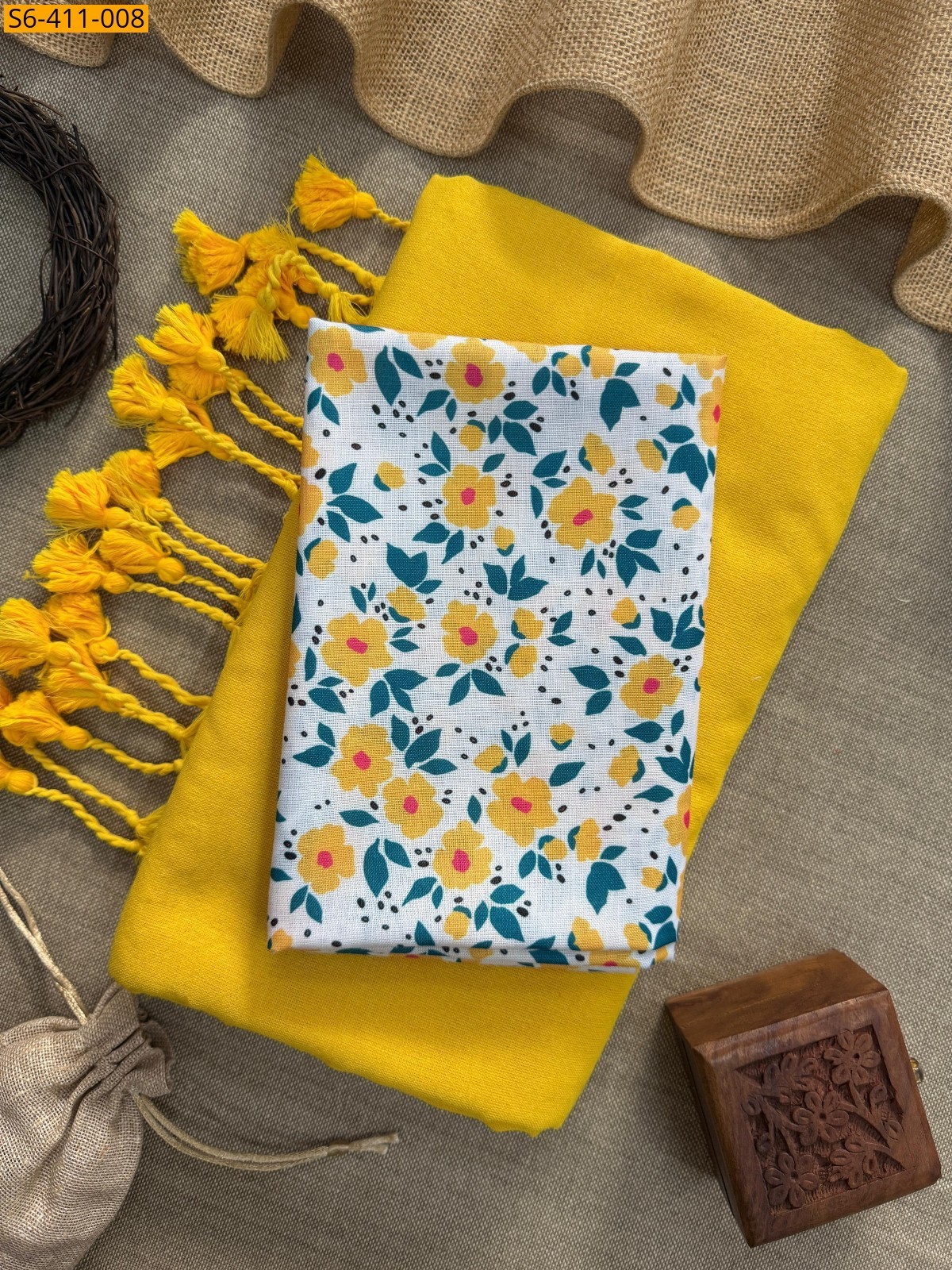 Yellow Handloom khadi cotton saree