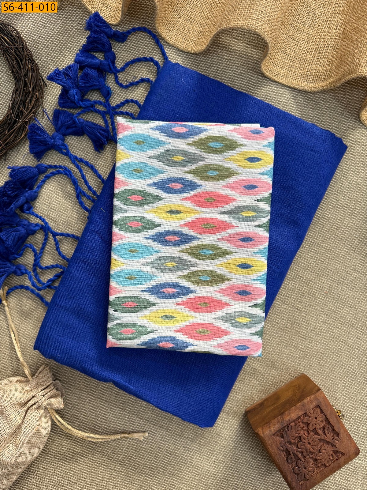 Blue Handloom khadi cotton saree