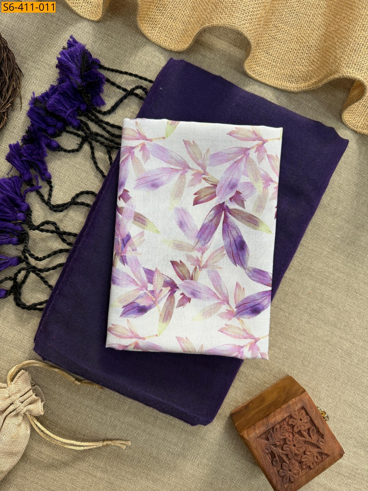 Purple Handloom khadi cotton saree