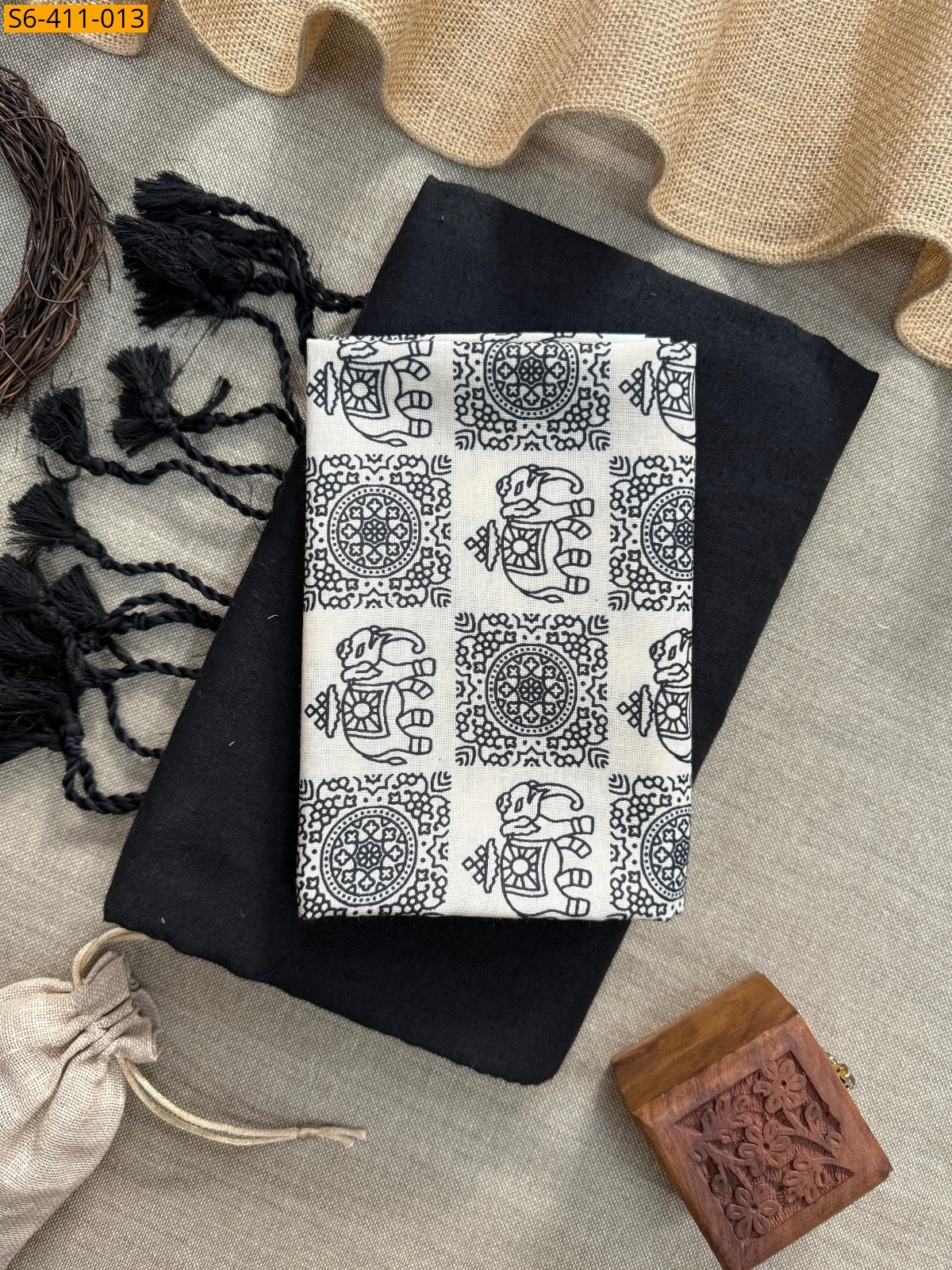 Black Handloom khadi cotton saree