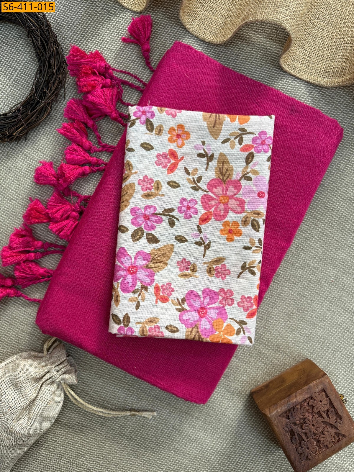 Pink Handloom khadi cotton saree