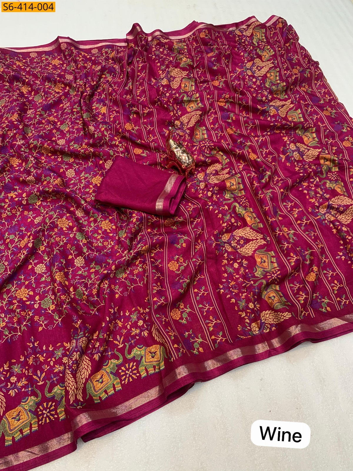Wine Soft tussar silk saree