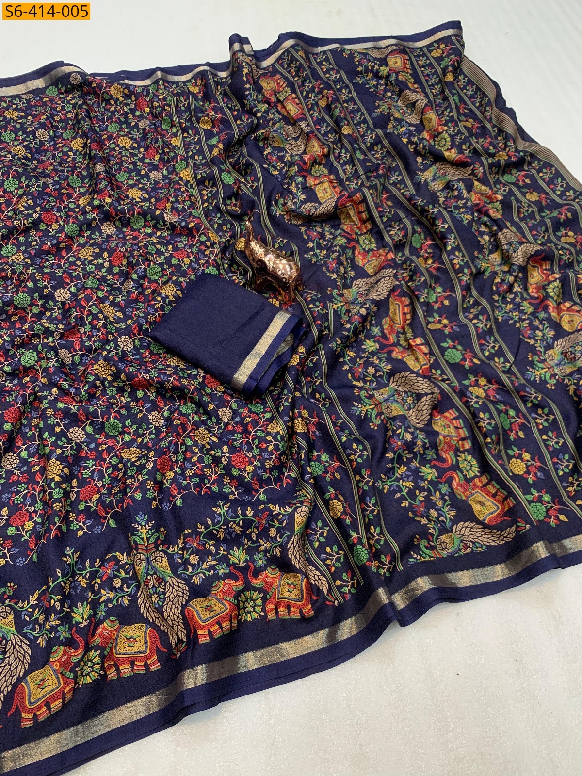 Navy Blue Soft tussar silk saree