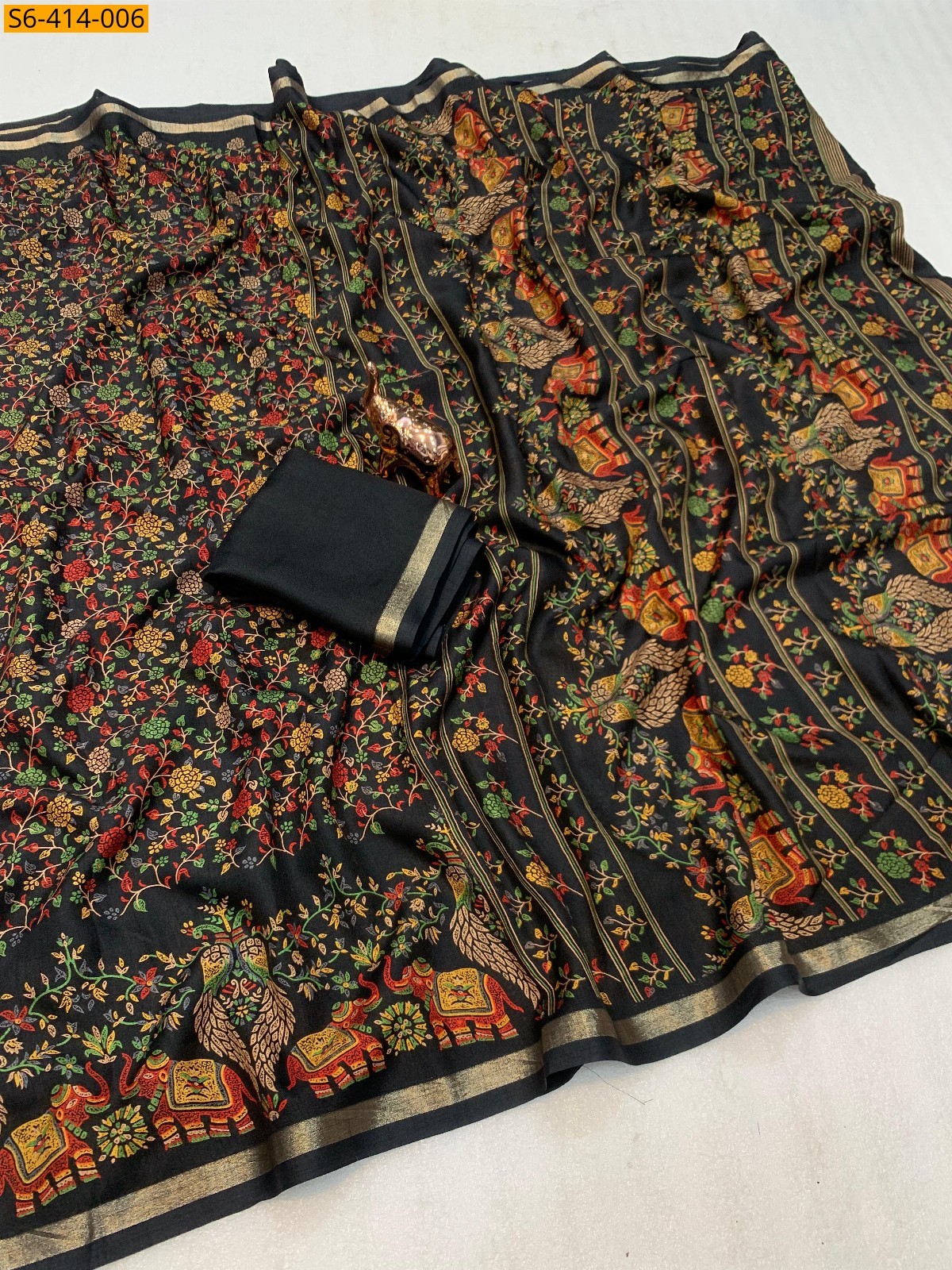 Black Soft tussar silk saree