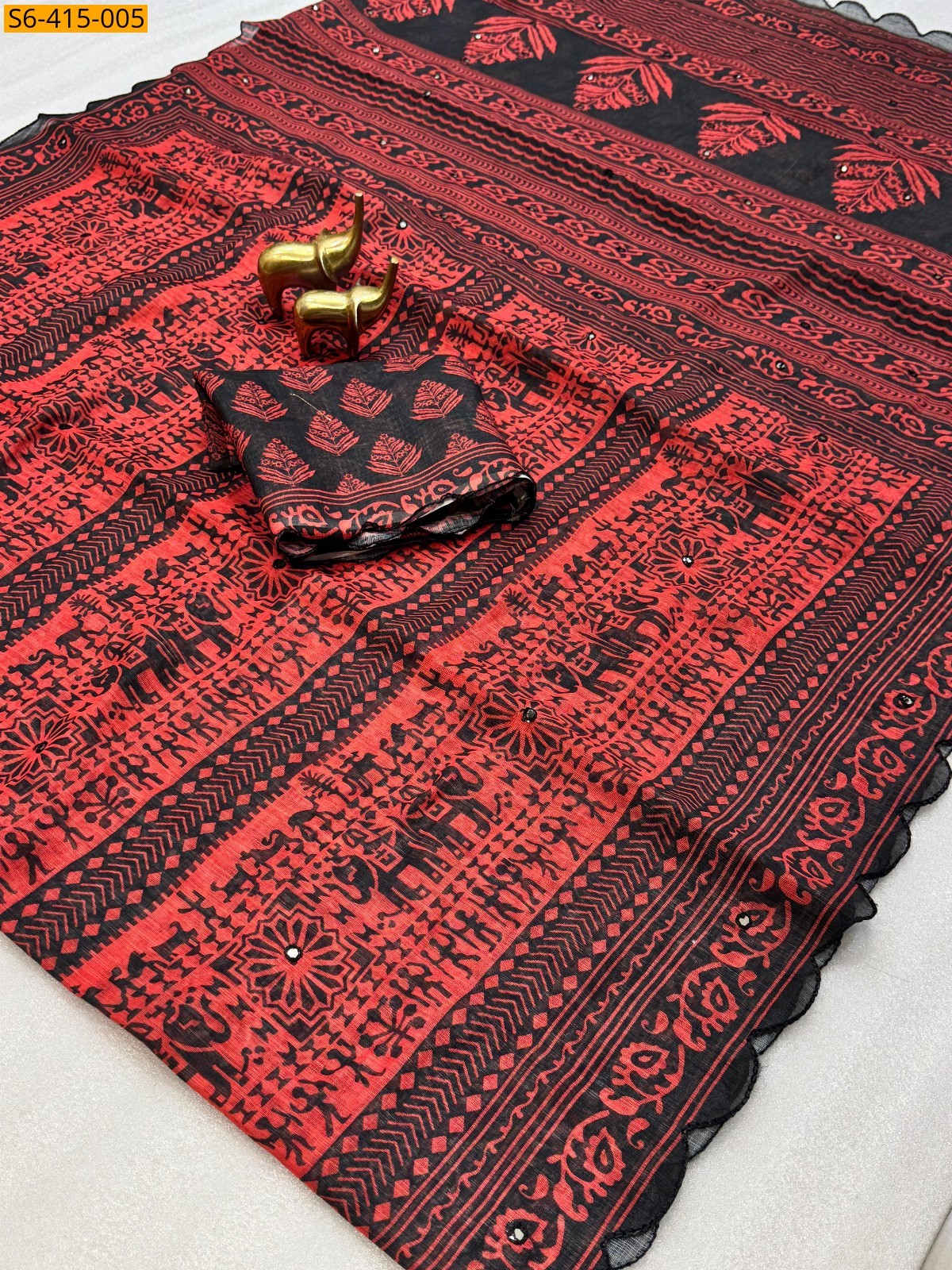 Red Fancy Soft Linen Cotton Saree