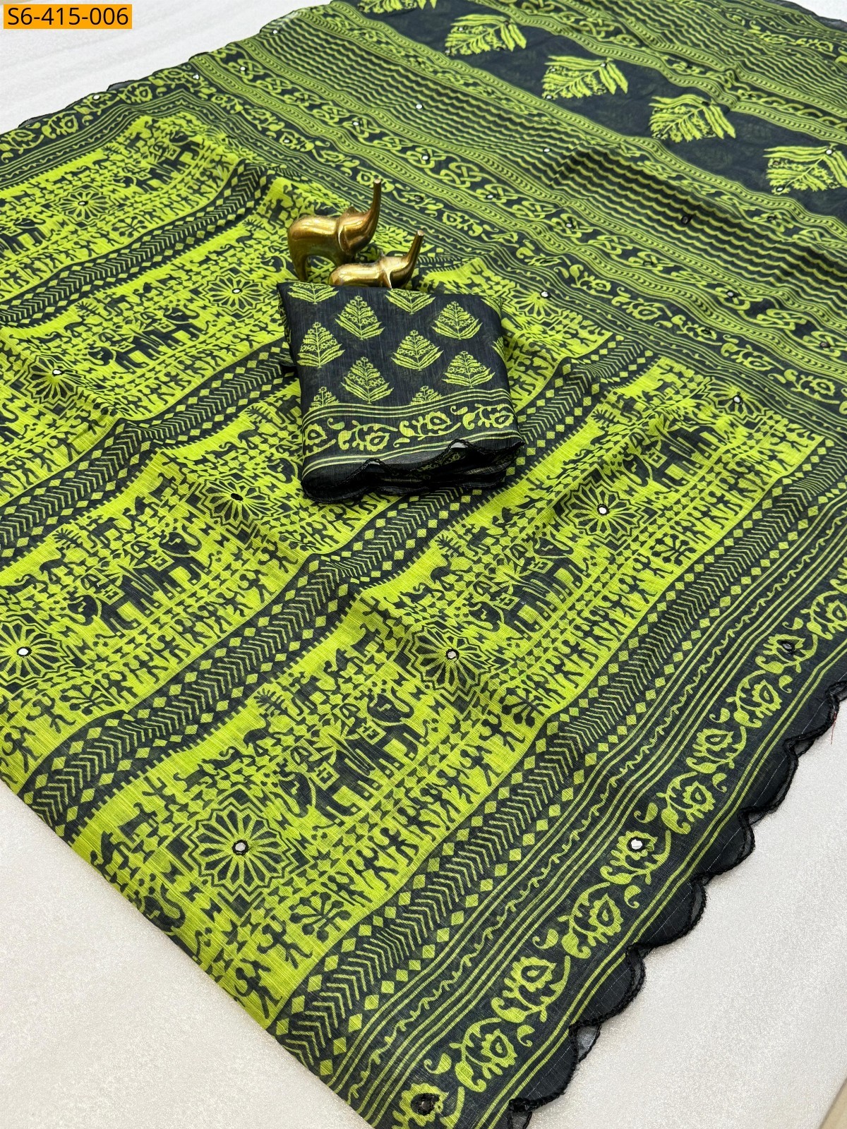 Green Fancy Soft Linen Cotton Saree