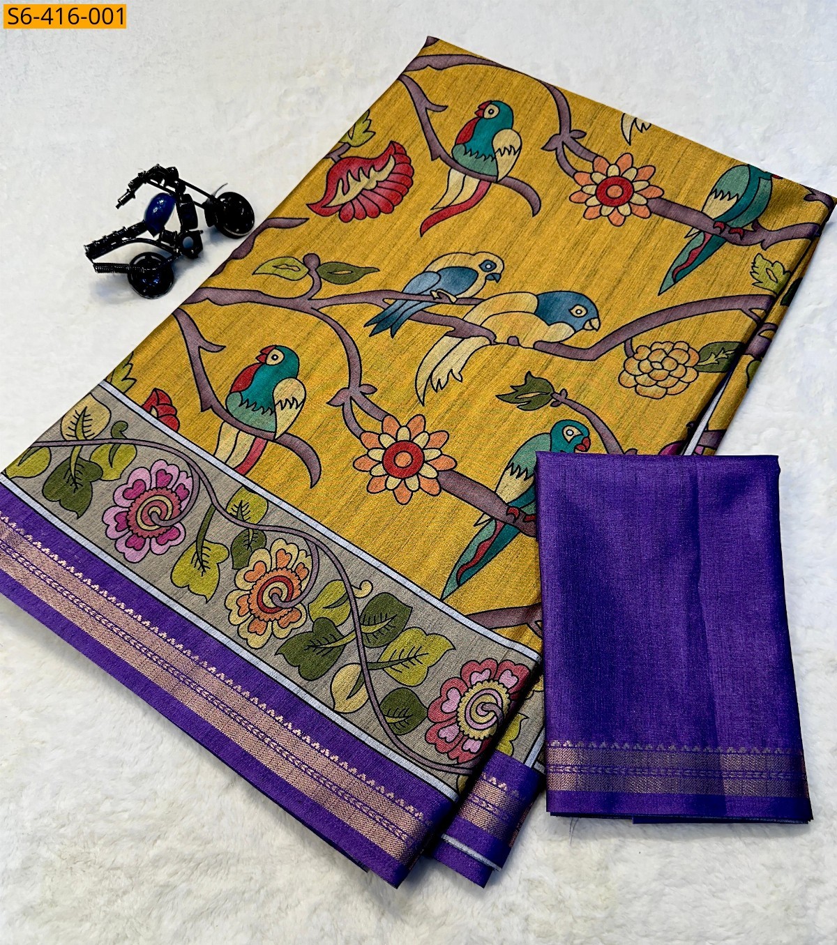 Yellow Fancy Tussar Silk Saree