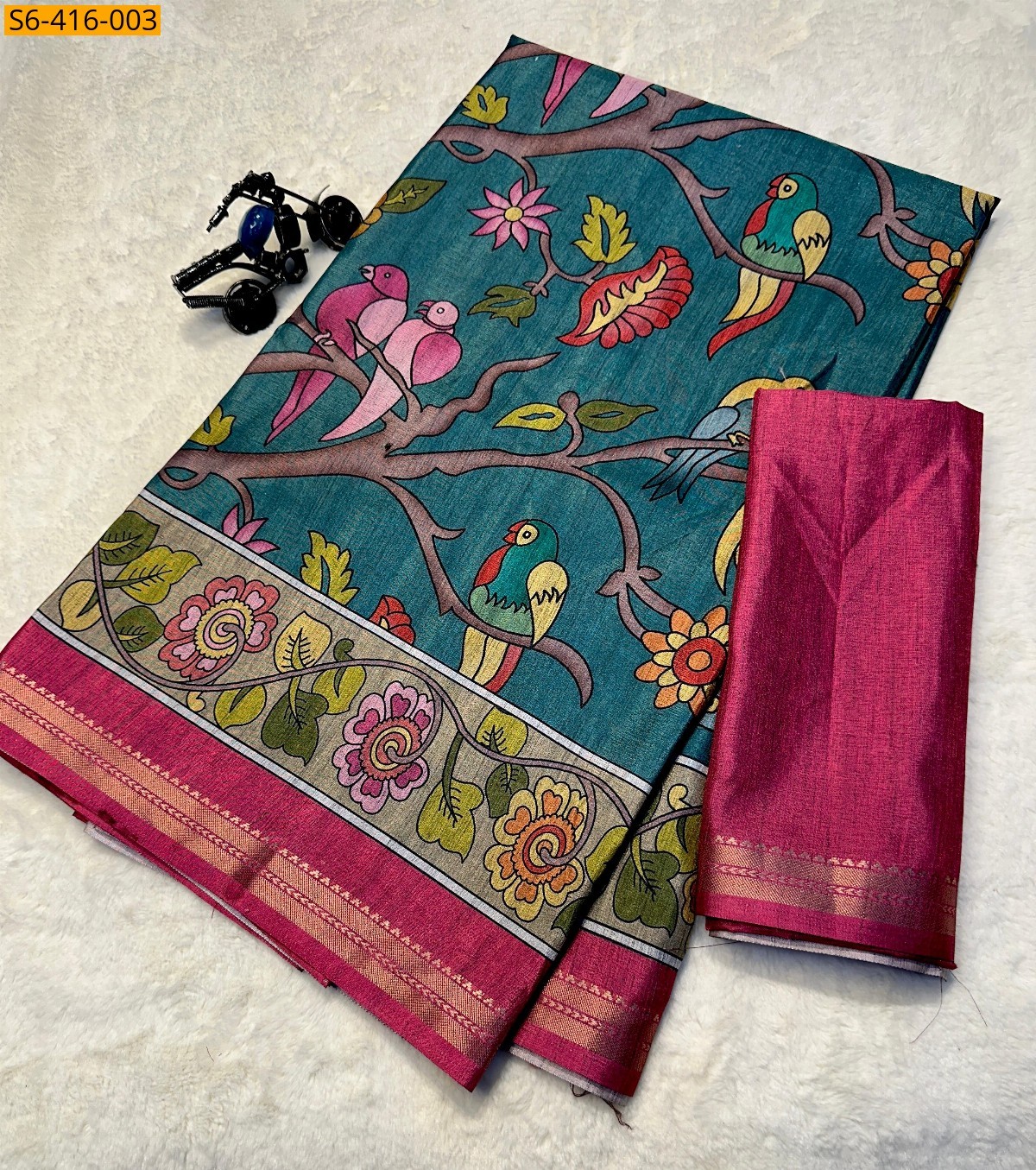 Morpitch Fancy Tussar Silk Saree