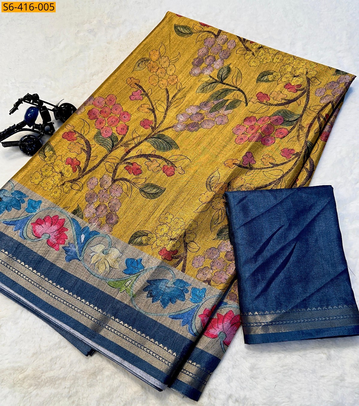Yellow Fancy Tussar Silk Saree
