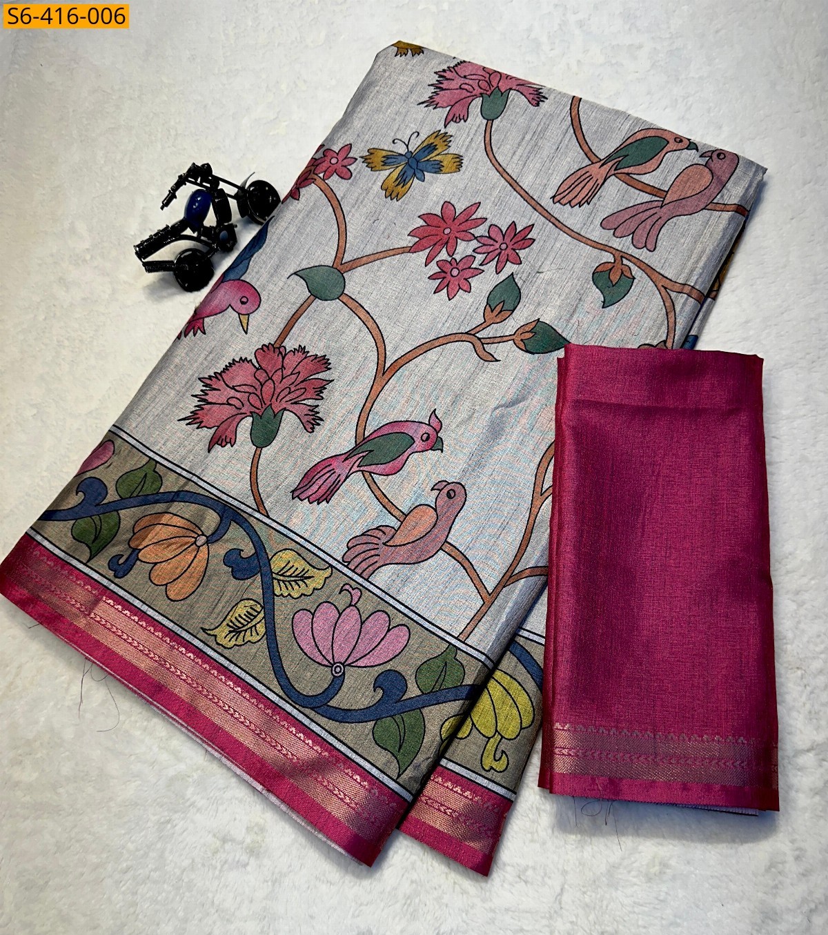 Gray Fancy Tussar Silk Saree