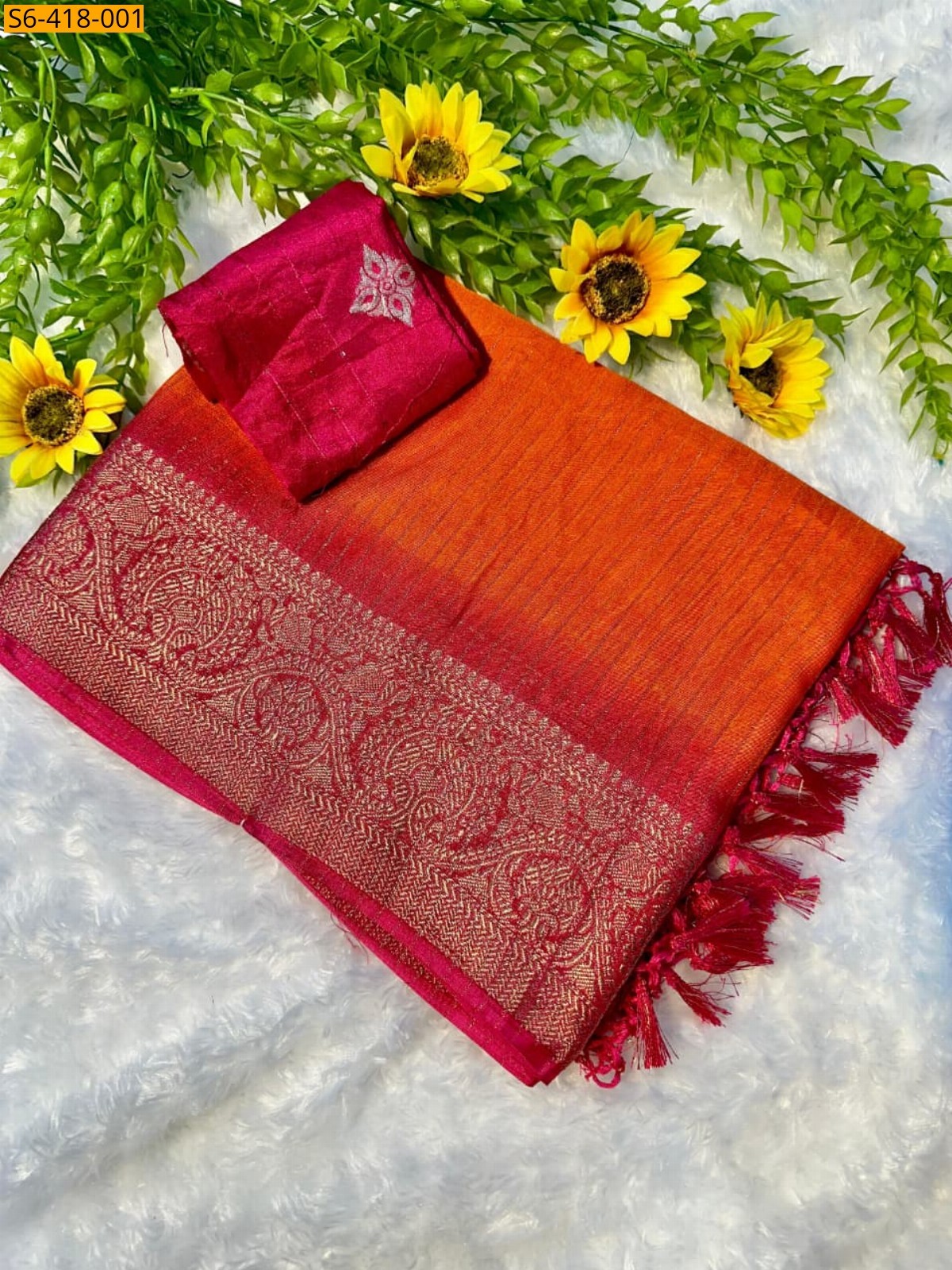 Orange Soft riko zari silk saree