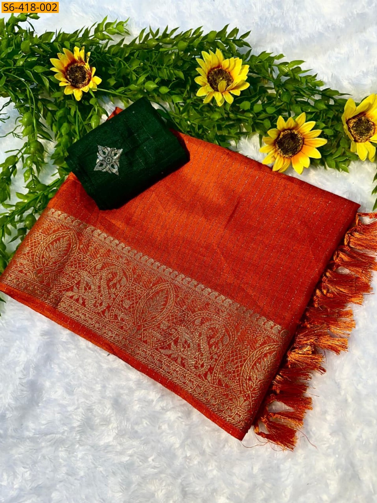Orange Soft riko zari silk saree