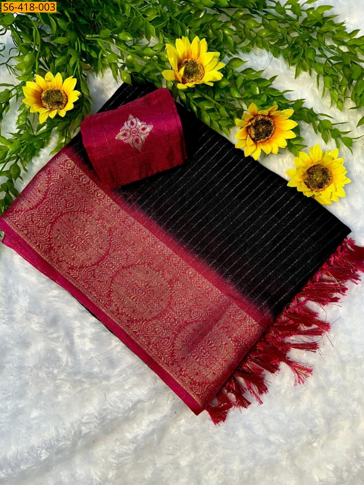 Black Soft riko zari silk saree