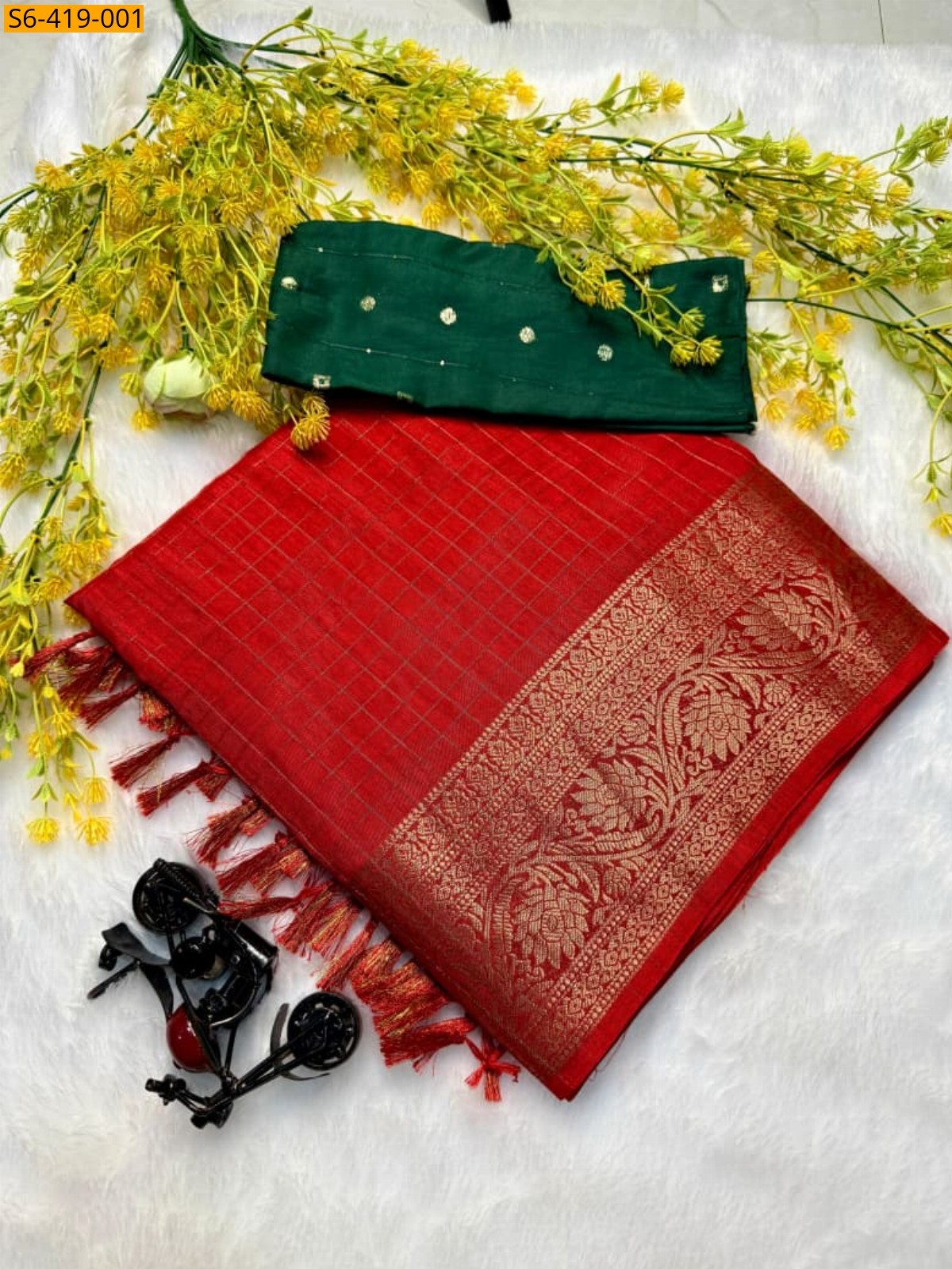 Red Soft dola silk saree 