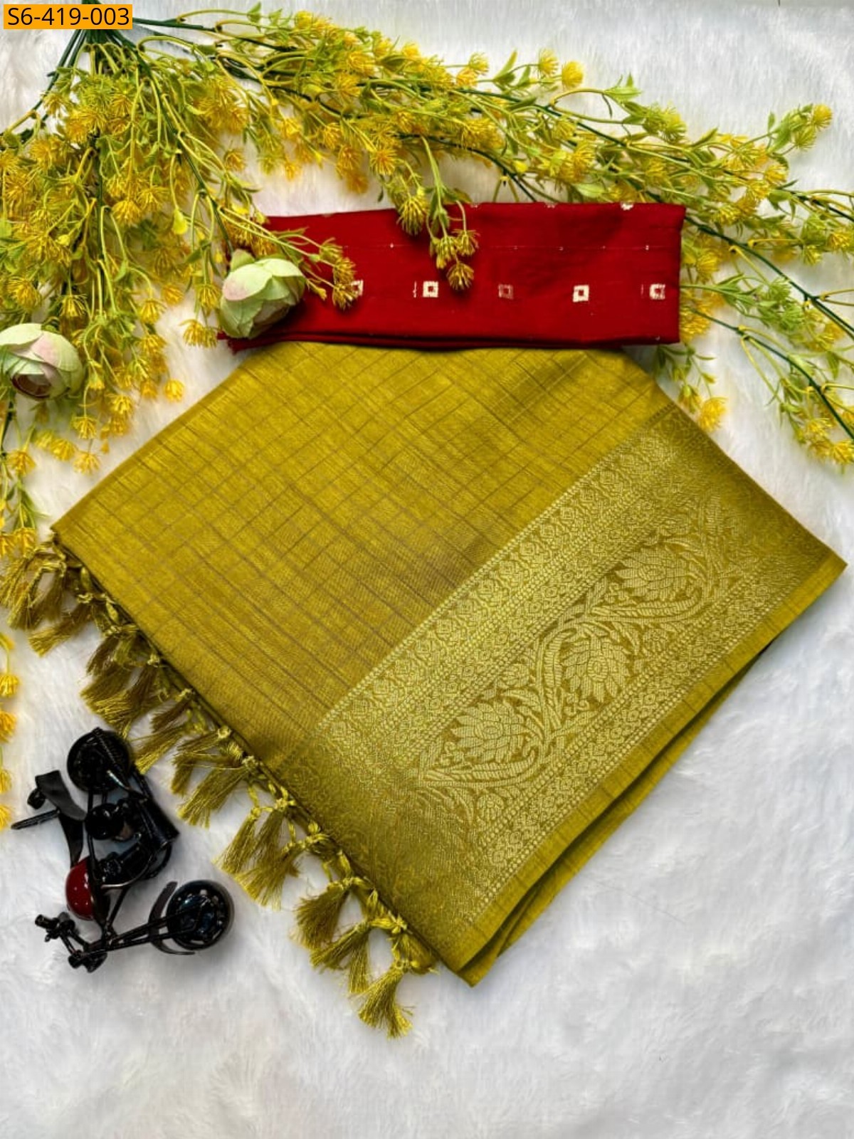 Mustard Soft dola silk saree 