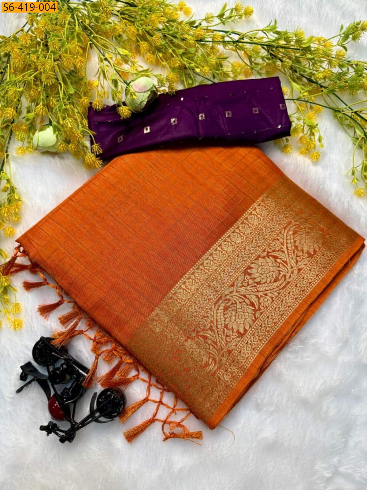 Orange Soft dola silk saree 