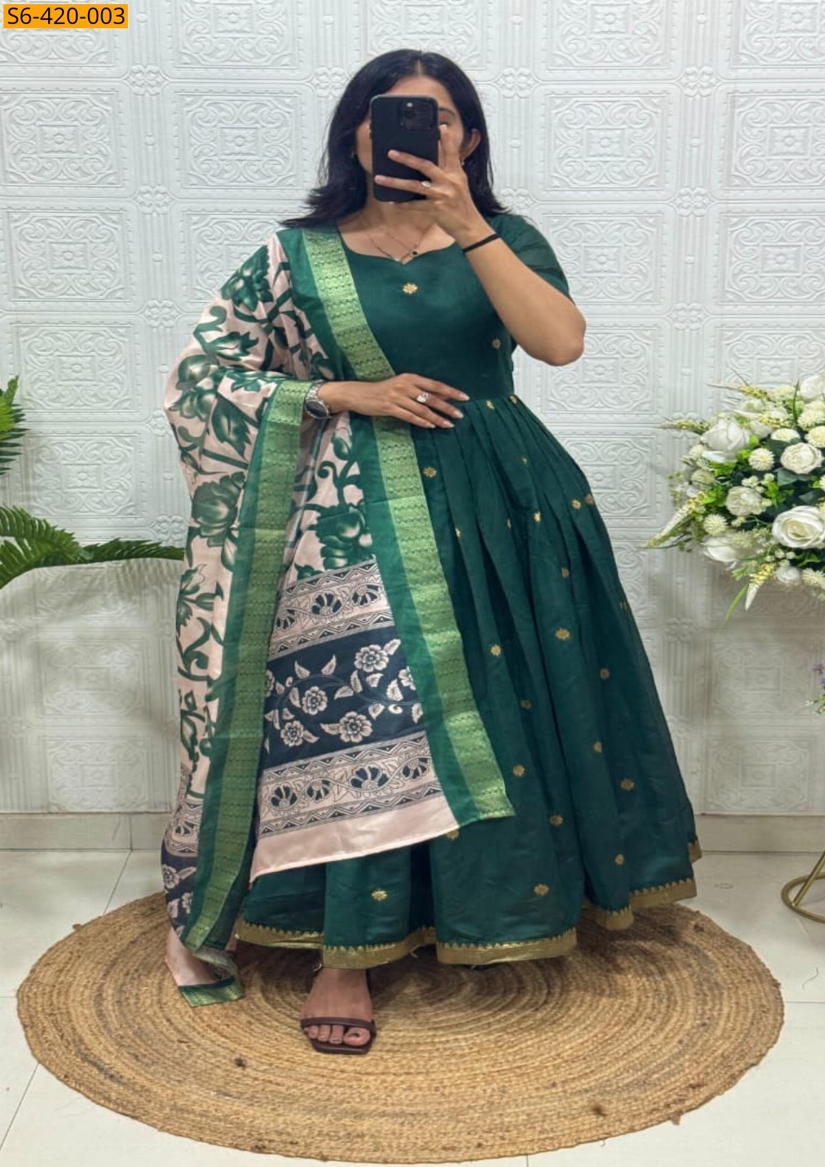 Green Fancy Soft Silk Gown with Duppata