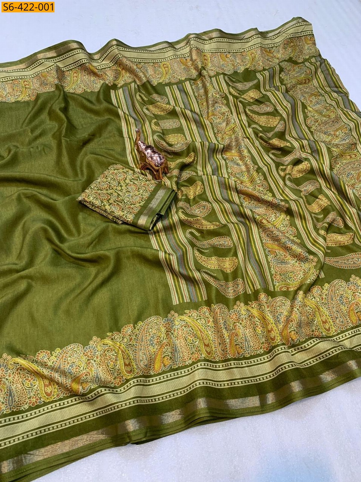 Green  fancy tussar kashmiri printed  saree 