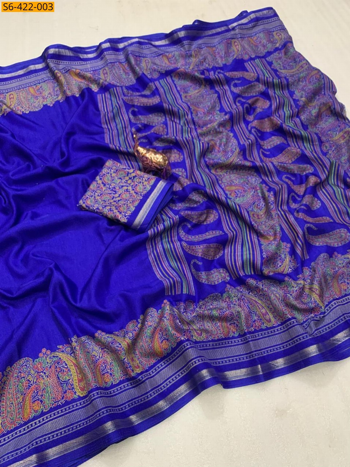 Violet  fancy tussar kashmiri printed  saree 