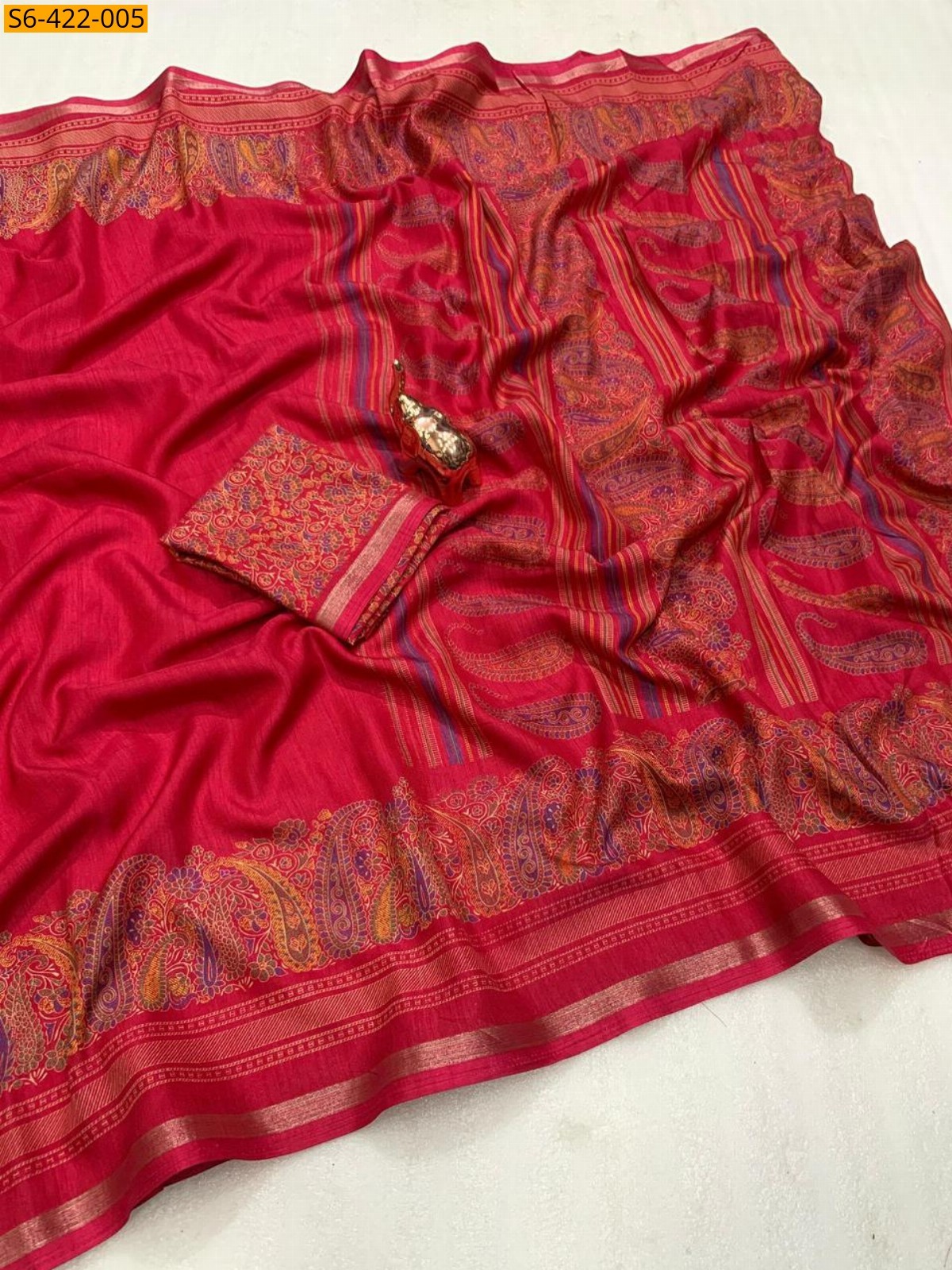 Red  fancy tussar kashmiri printed  saree 