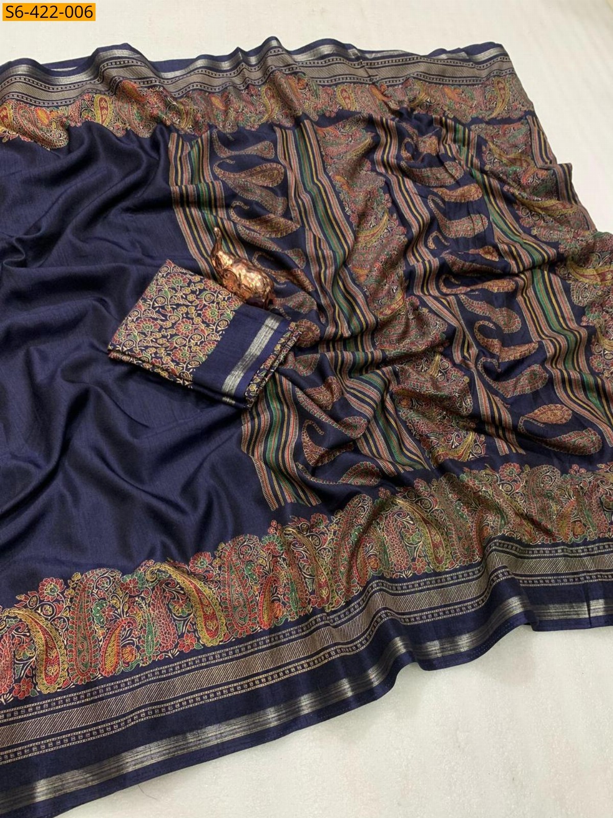 Black  fancy tussar kashmiri printed  saree 