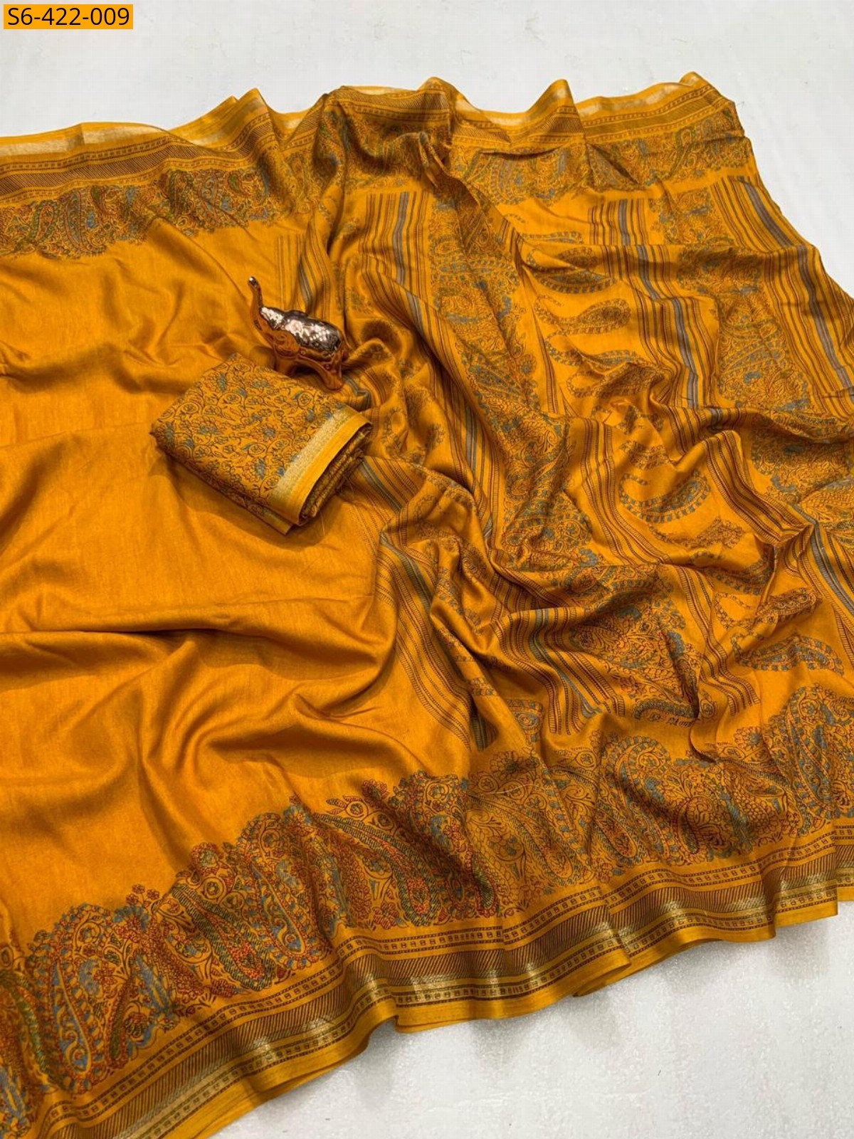 Yellow  fancy tussar kashmiri printed  saree 