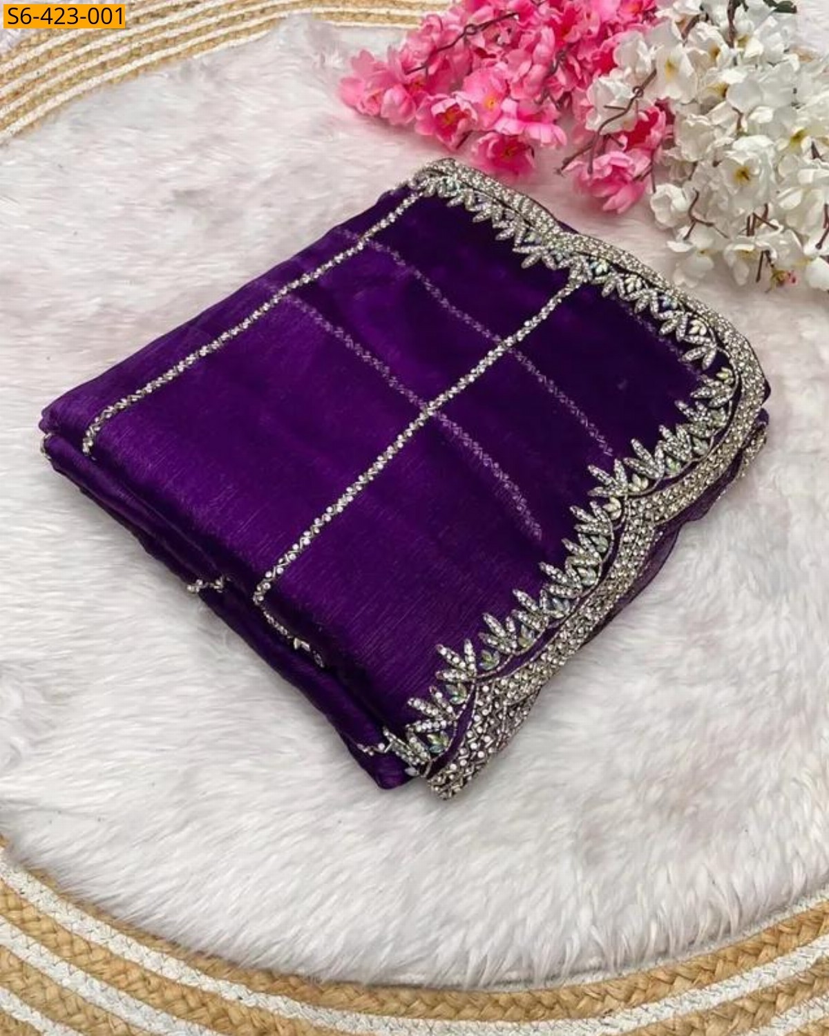 Violet Fendy chiffon jharkan saree 
