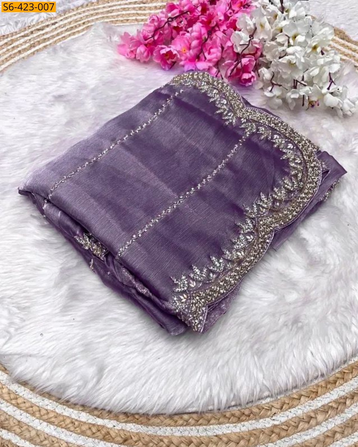 Purple Fendy chiffon jharkan saree 