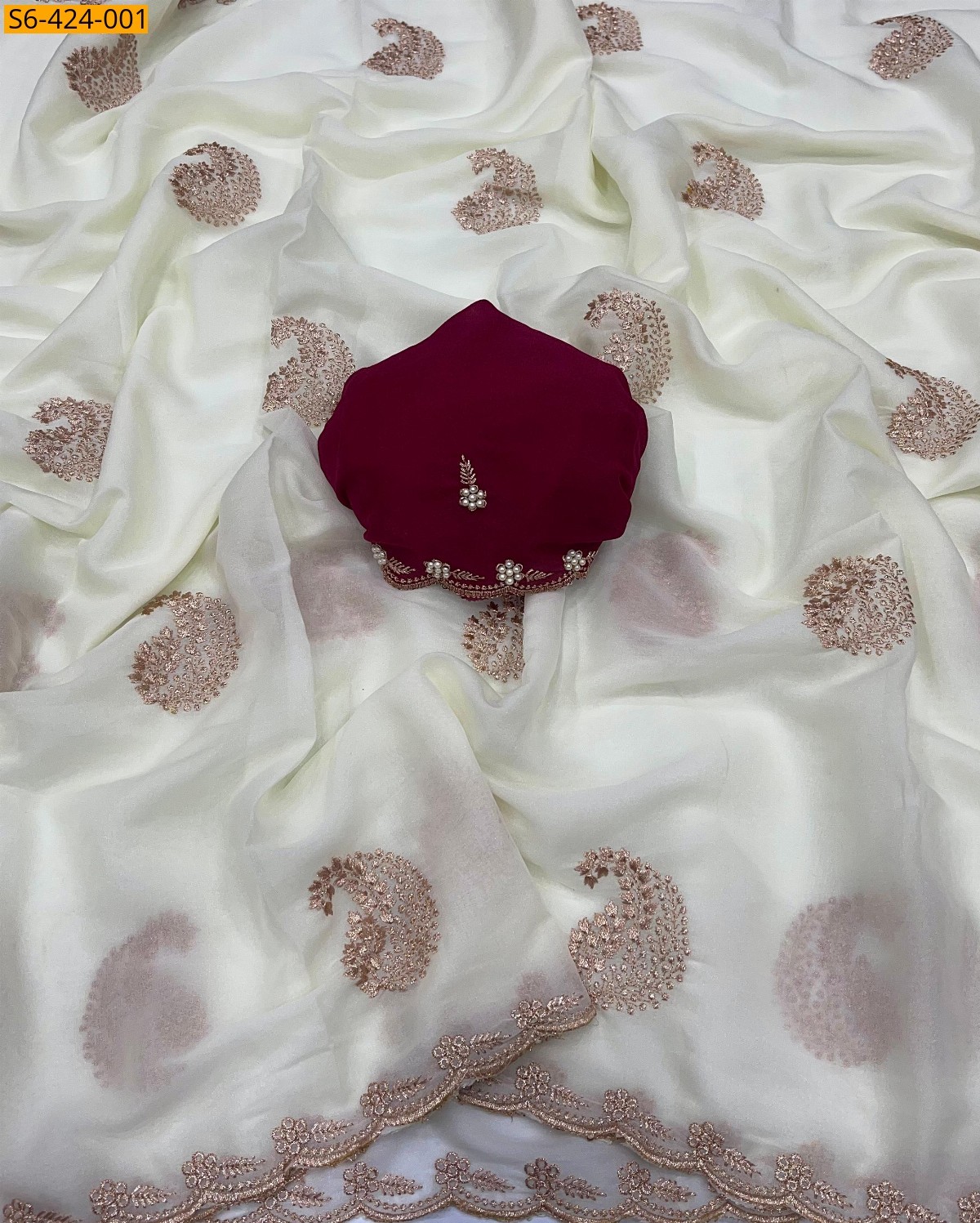 White Fancy georgette saree