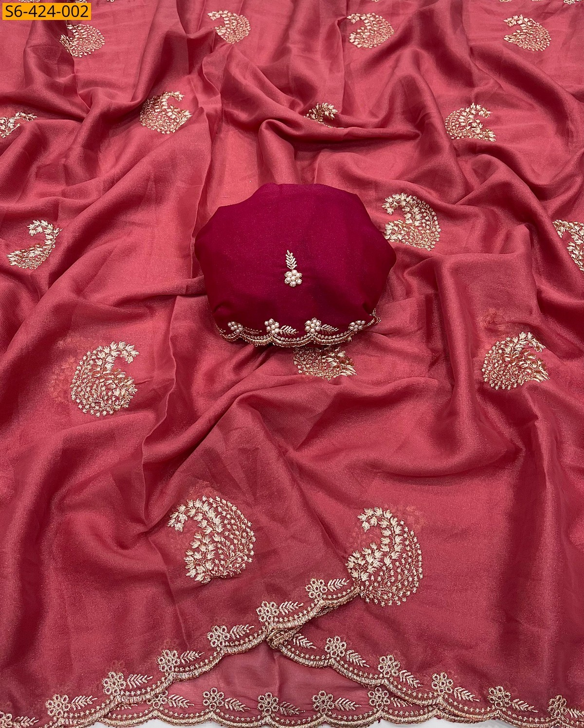Red Fancy georgette saree