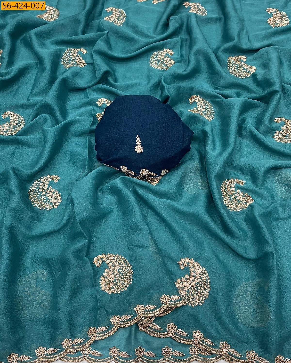 Peacock Blue Fancy georgette saree