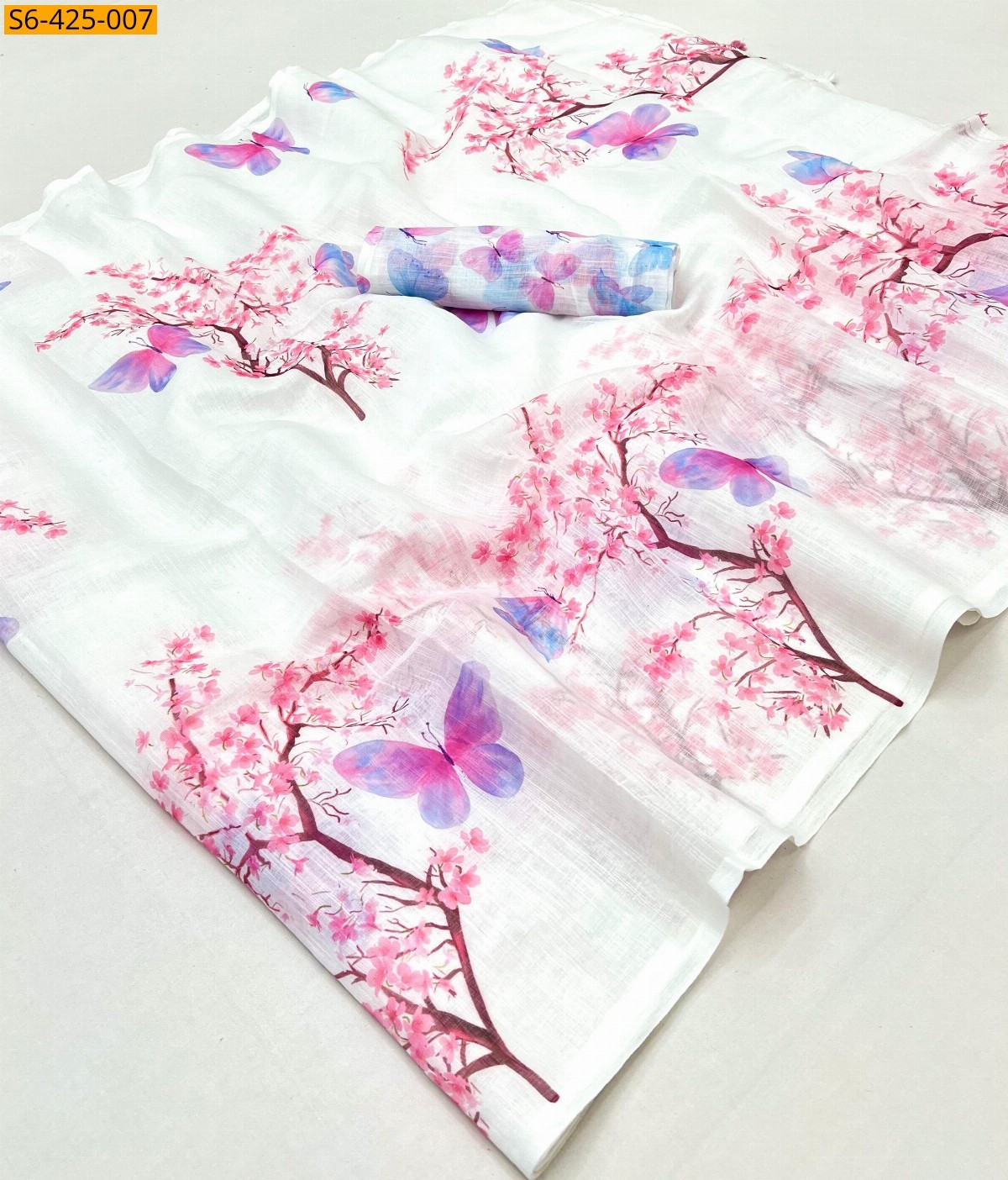 White Linen silk saree