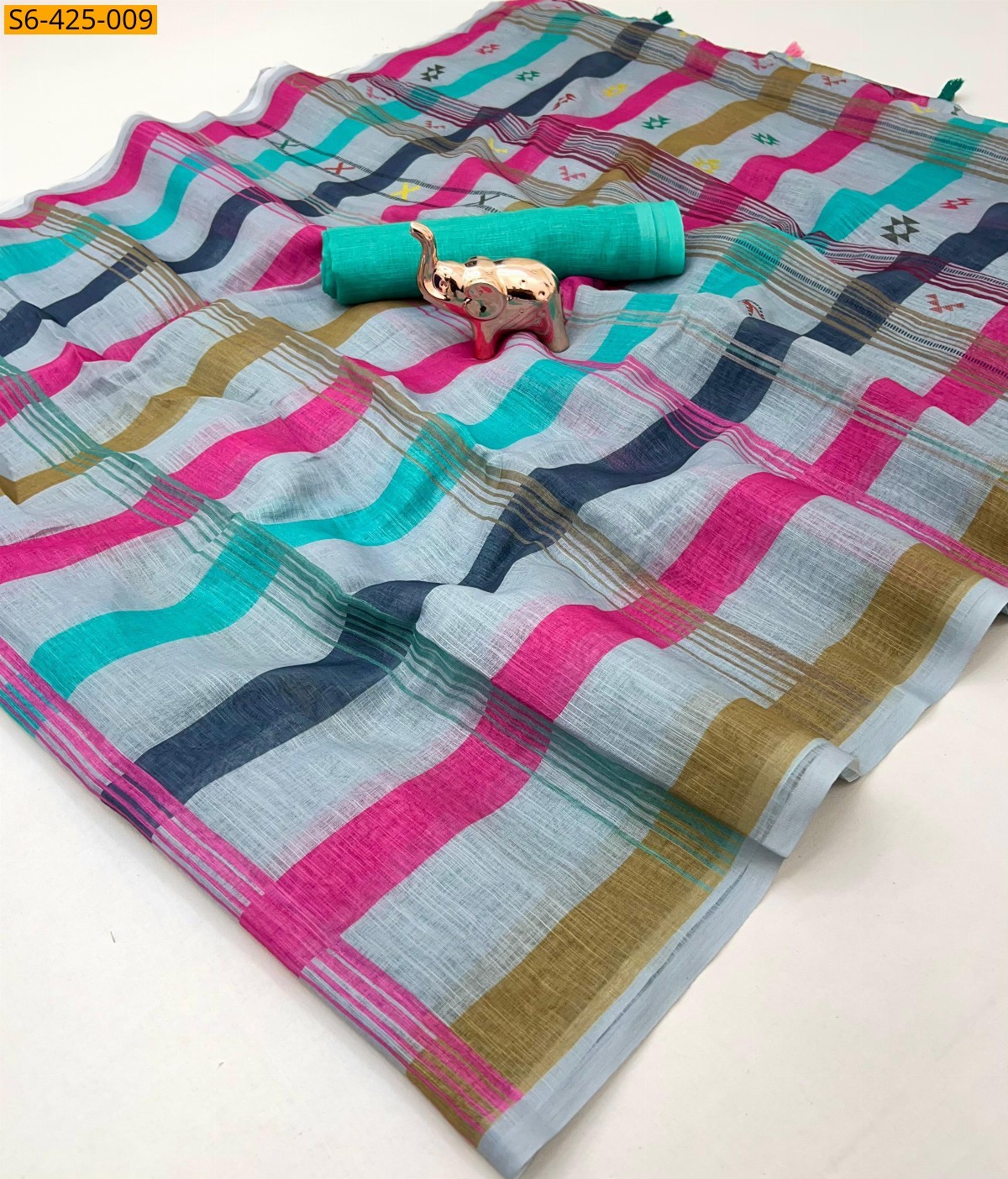 Blue Linen silk saree