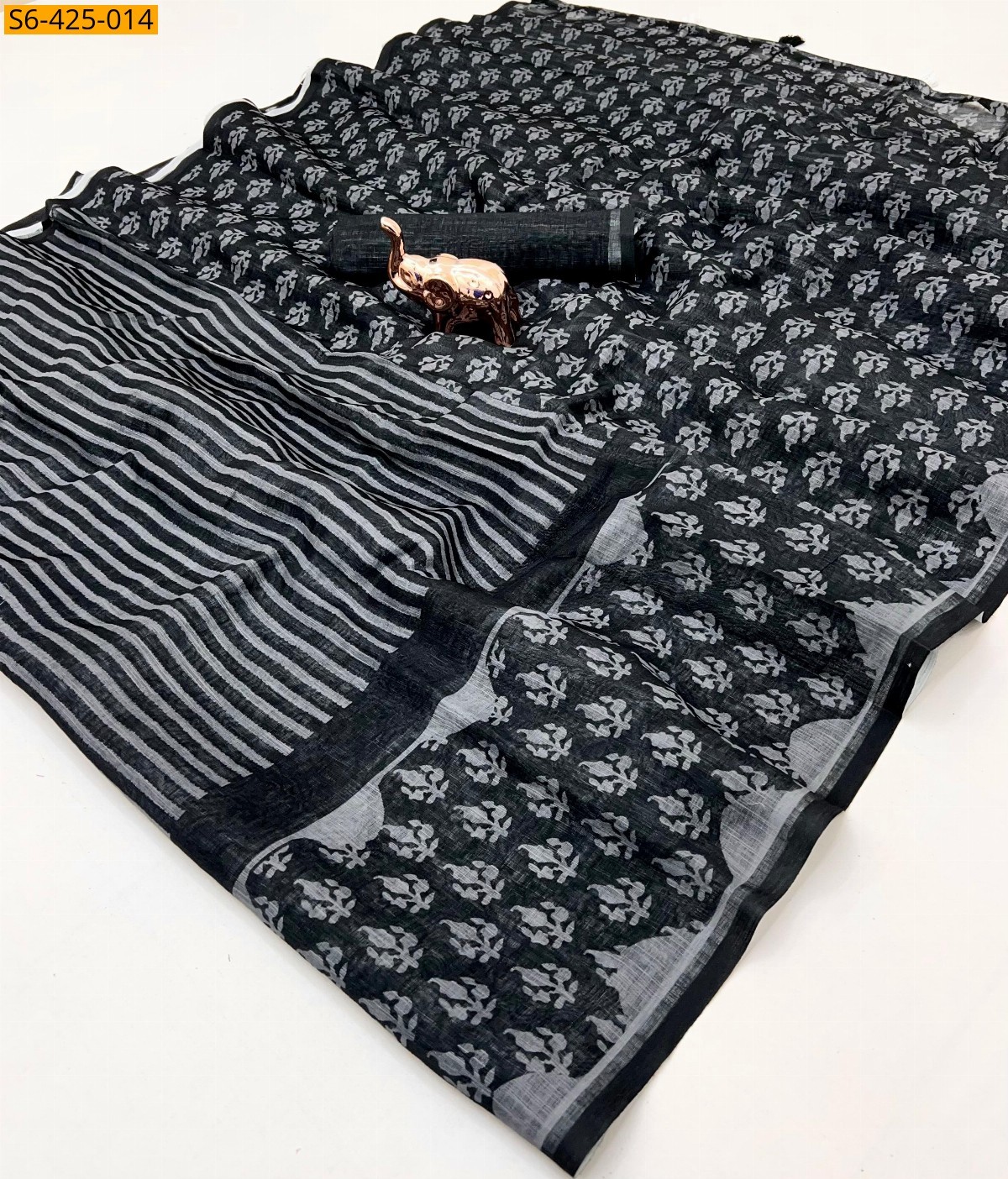 Black Linen silk saree