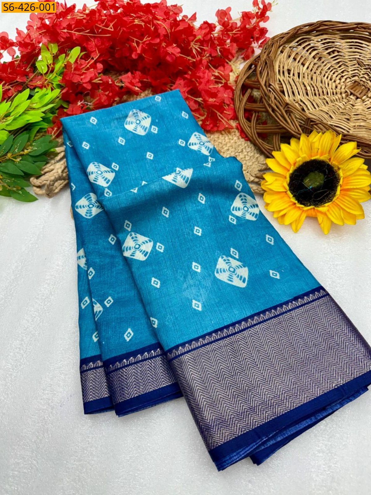 Blue Fancy dola silk saree