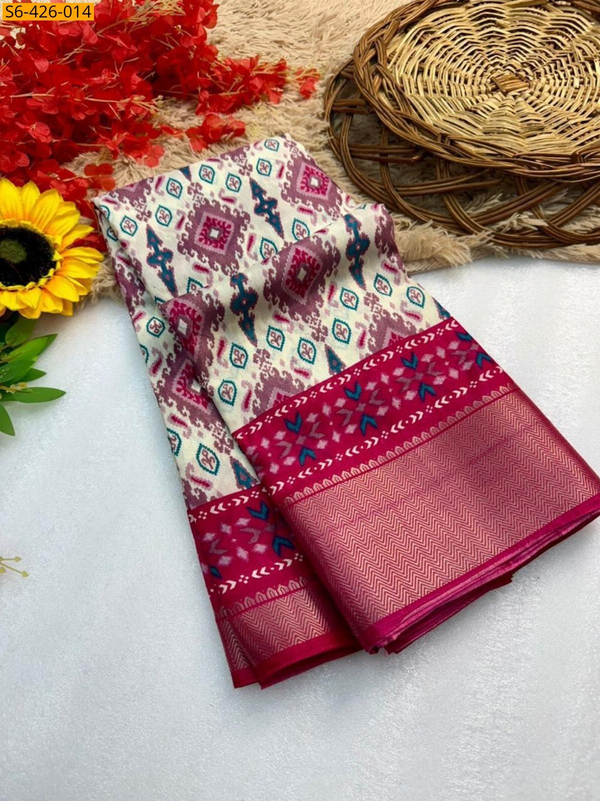 Half white Fancy dola silk saree