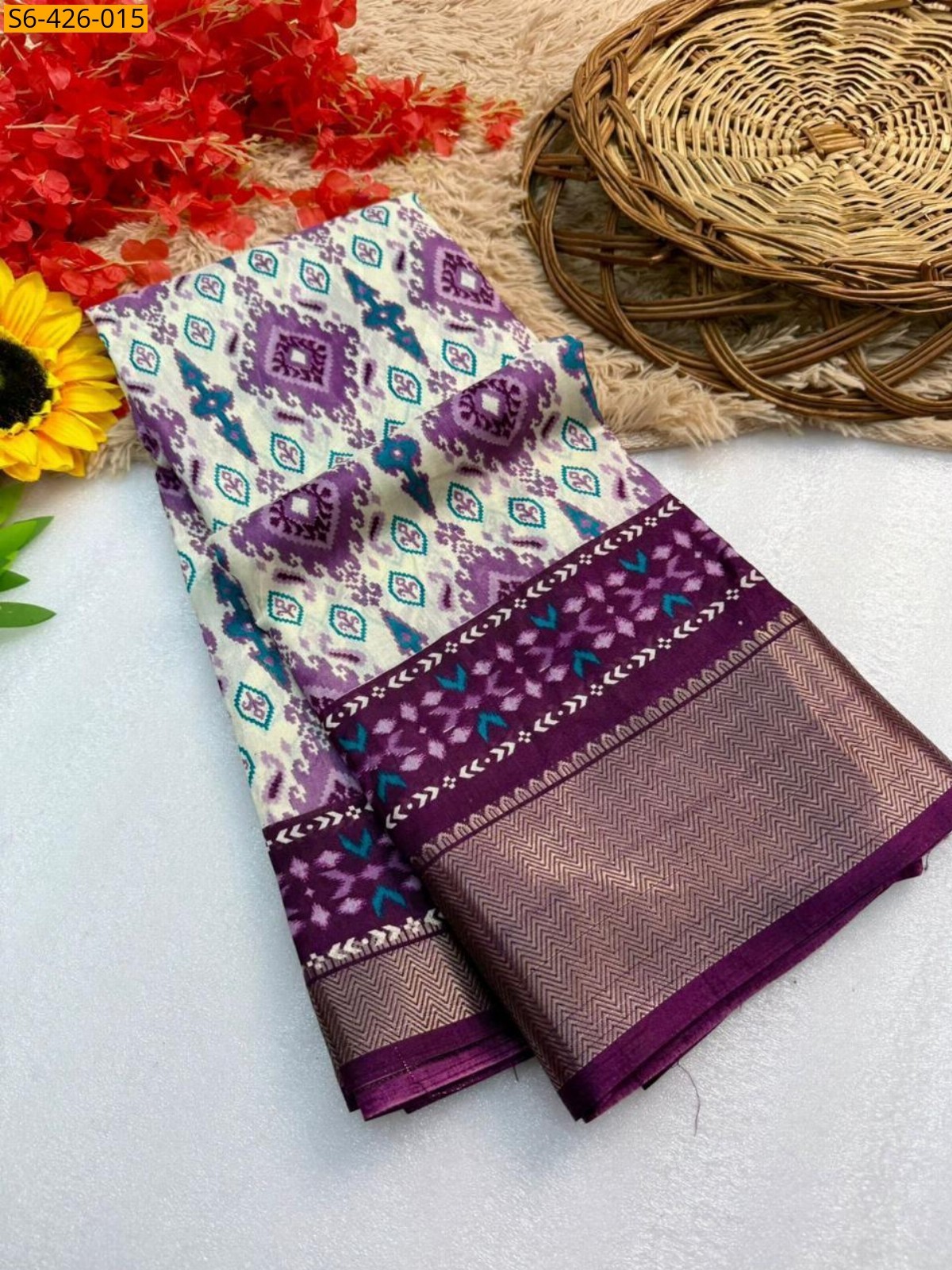 Half white Fancy dola silk saree