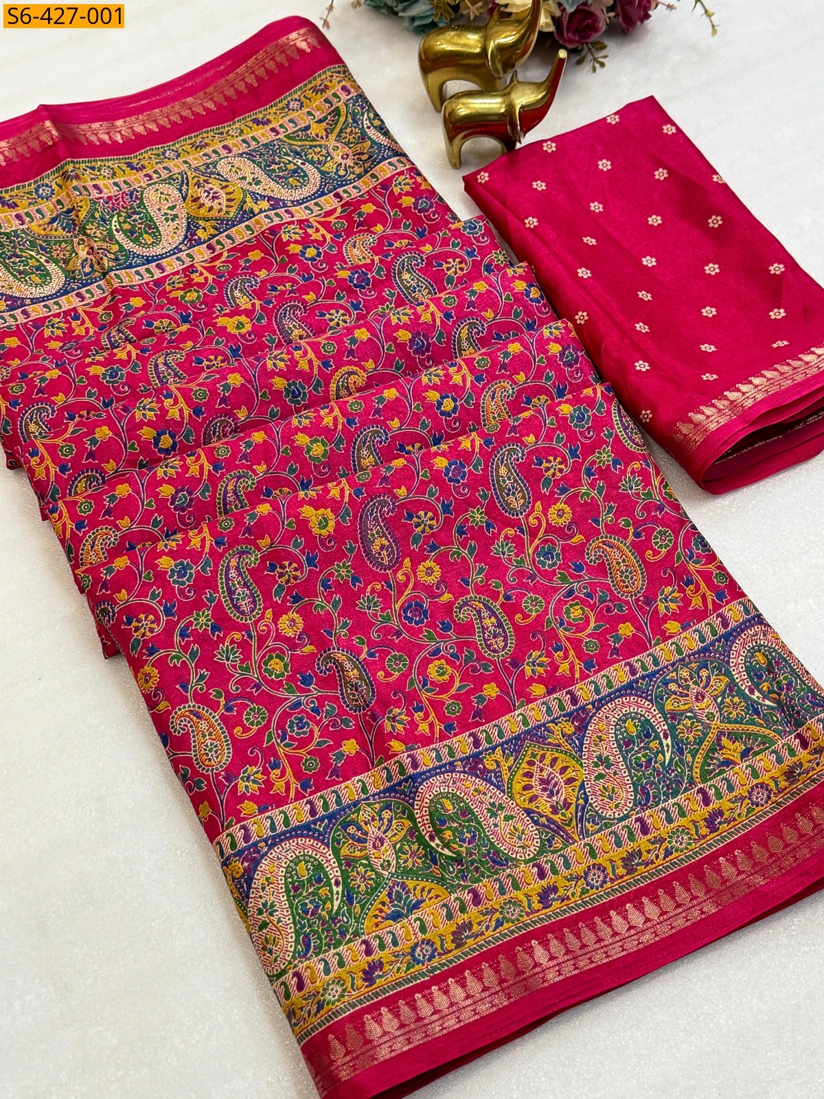 Pink Fancy Tussar silk saree