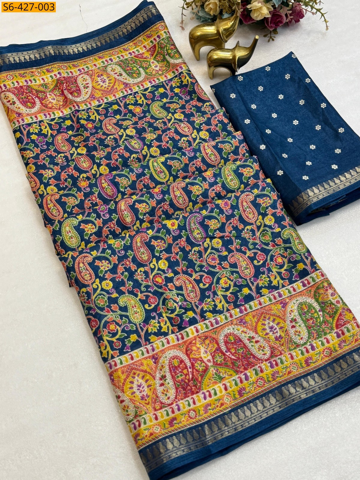 Blue Fancy Tussar silk saree