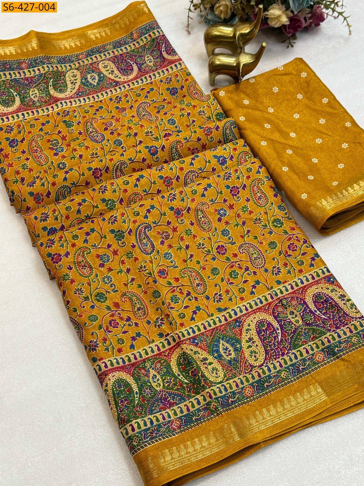 Yellow Fancy Tussar silk saree