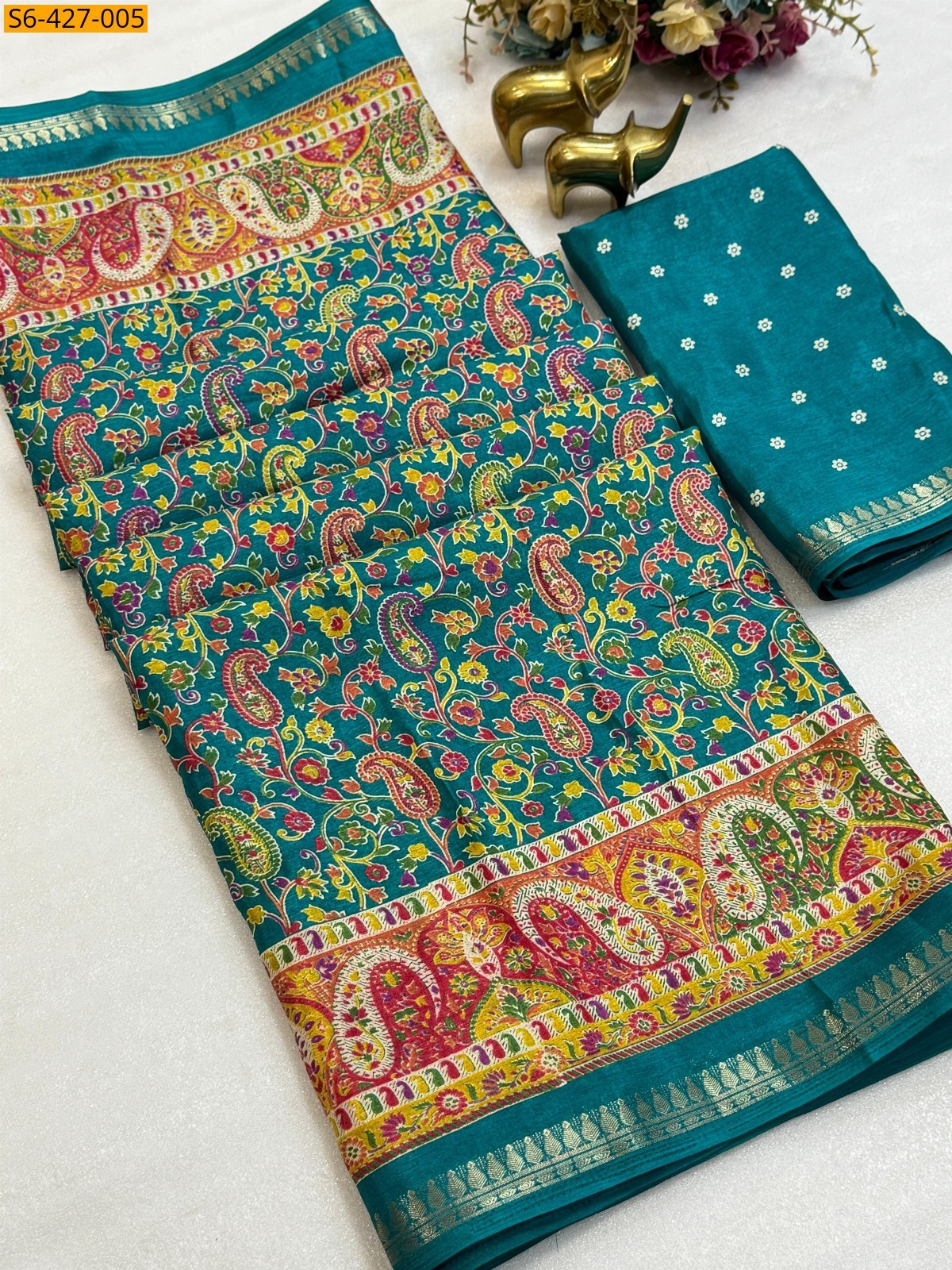 Blue Fancy Tussar silk saree