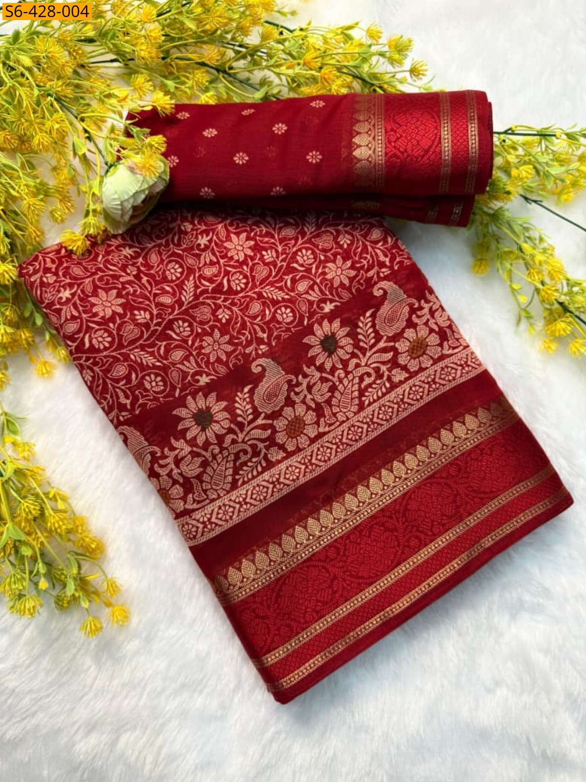 Red Fancy cotton saree