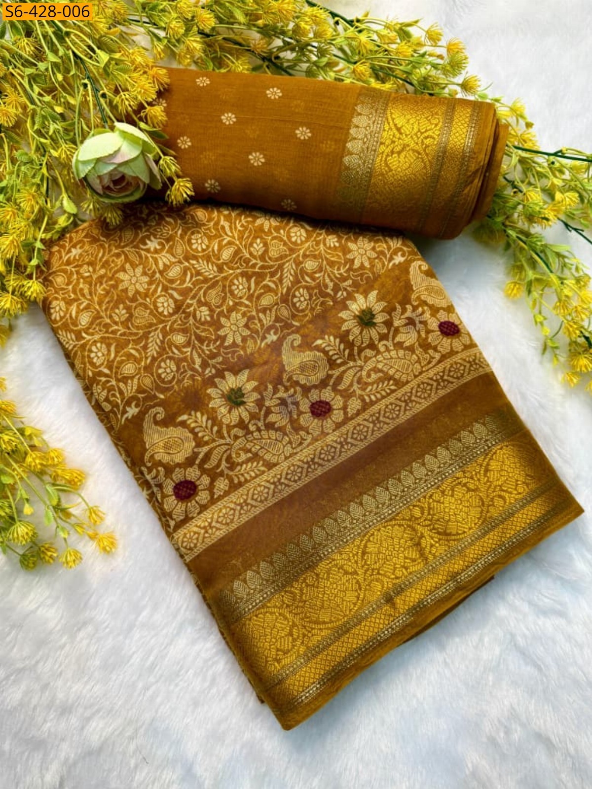Yellow Fancy cotton saree