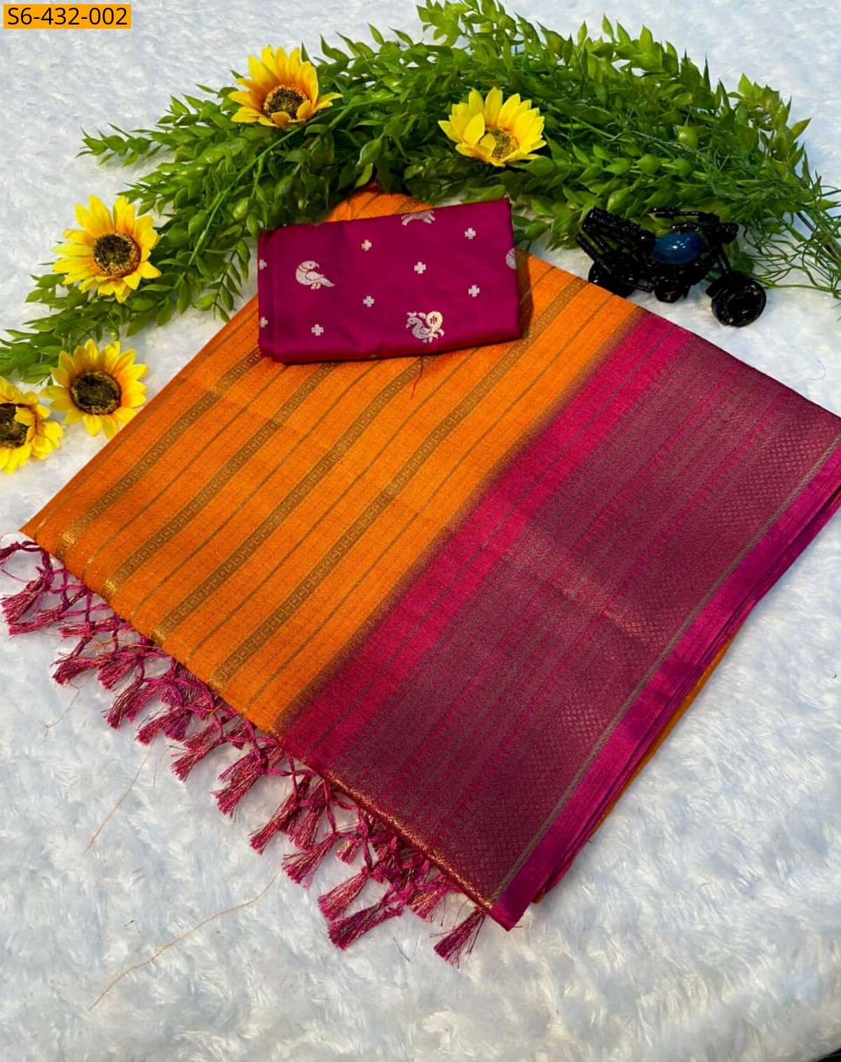 Orange  Fancy dola silk saree