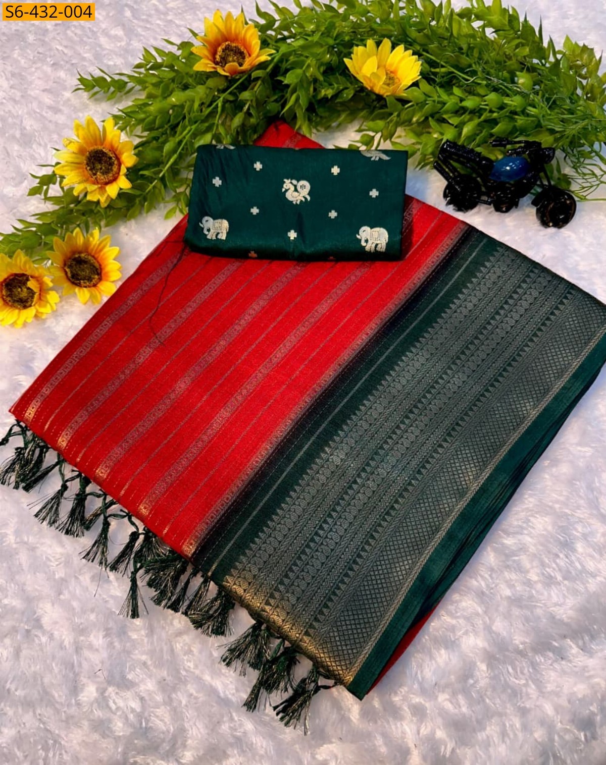Red  Fancy dola silk saree