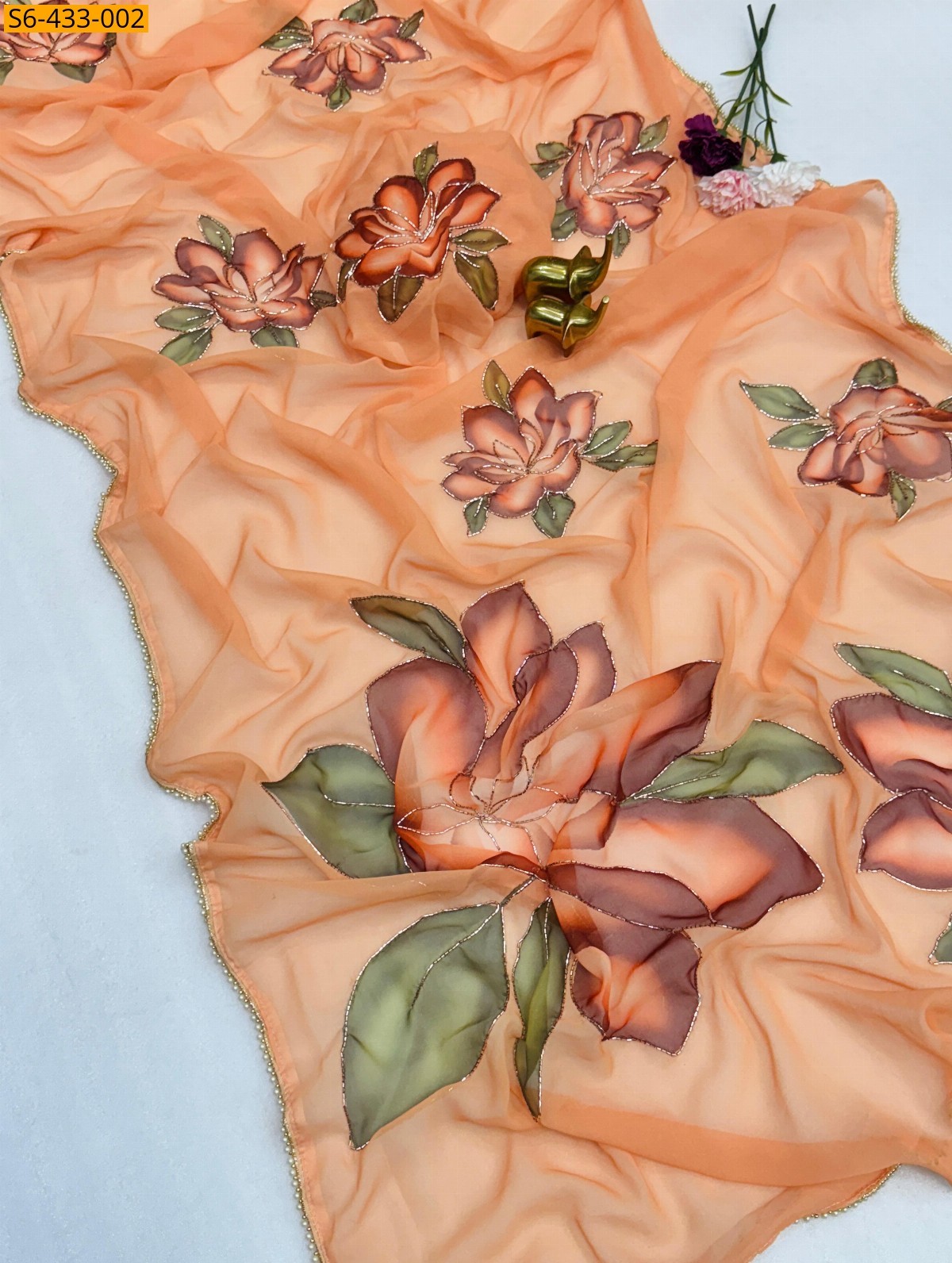 Orange Fancy chiffon printed  saree