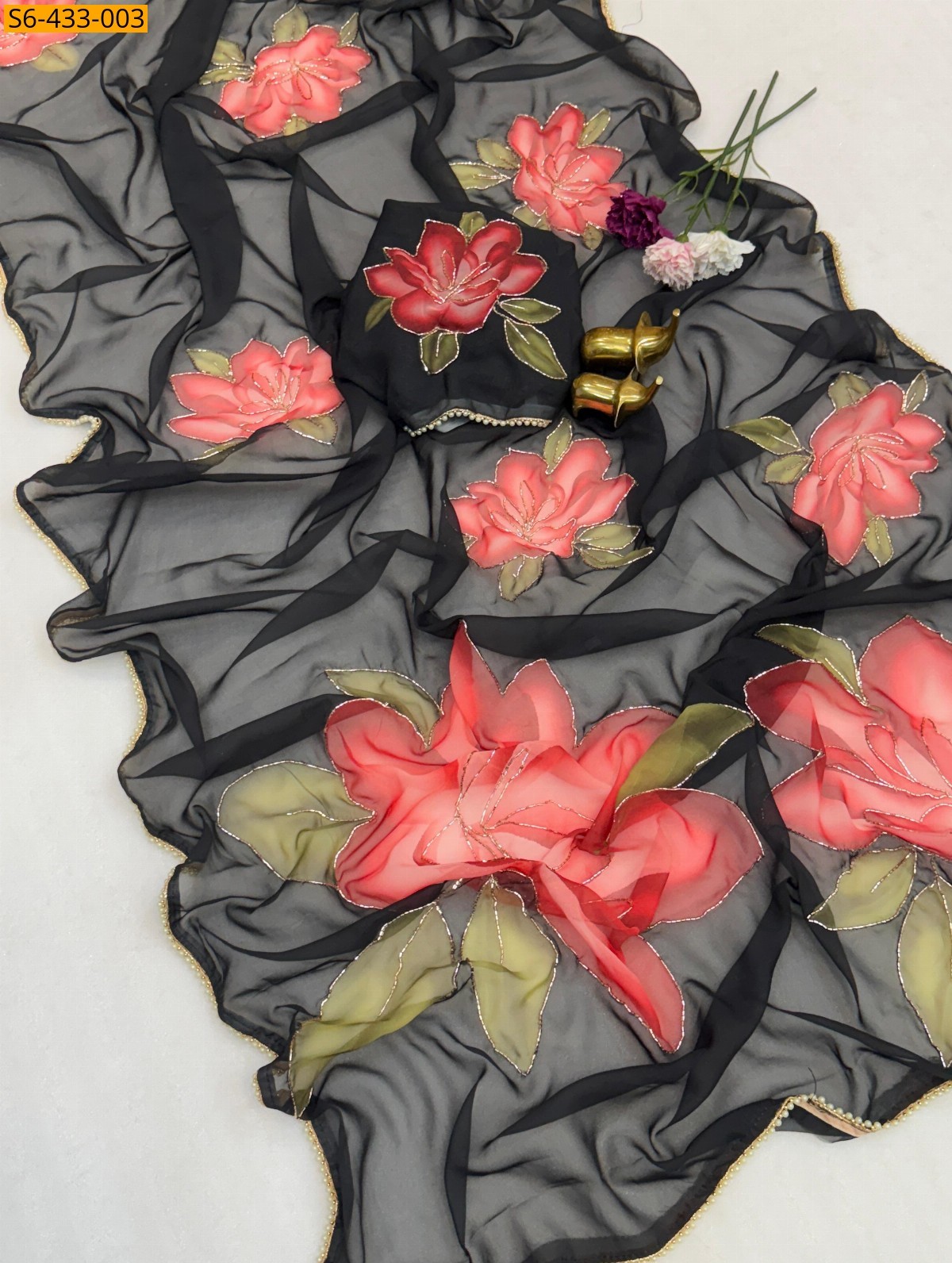 Black Fancy chiffon printed  saree